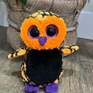 TY Beanie Boos Haunt the Owl Plush 2013 Orange Black Purple Glitter Eyes